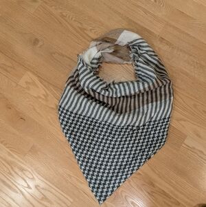Tan And Grey Striped and Houndstooth Scarf